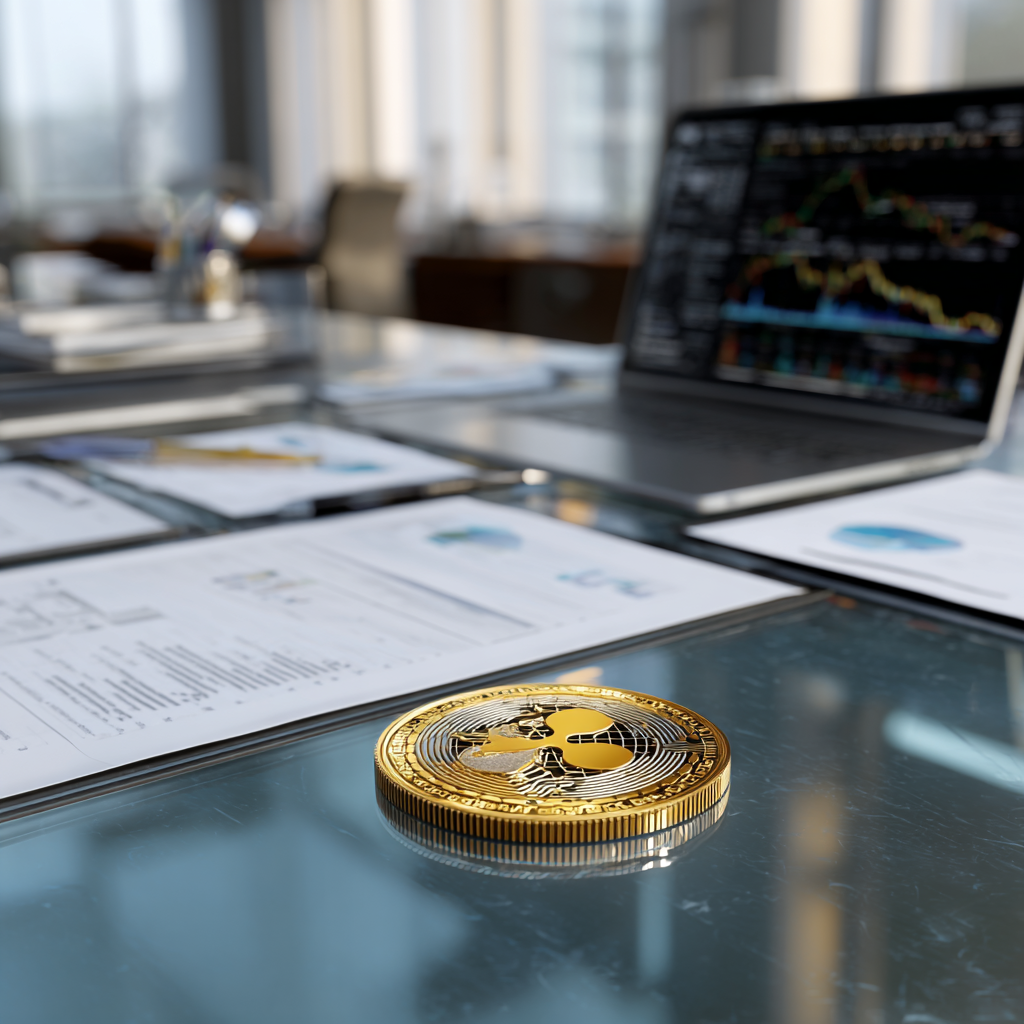 Ripple USD Stablecoin in einem modernen Büro-Setting als Symbolbild