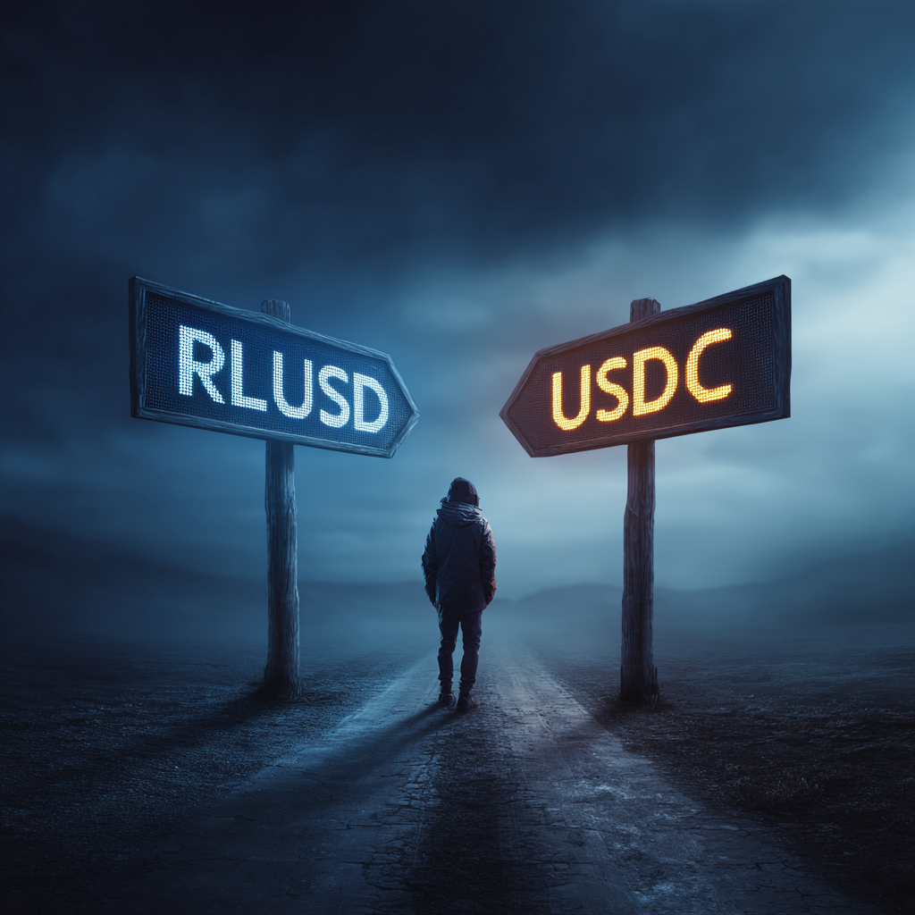 Symbolbild für die Entscheidung zwischen RLUSD und USDC als Stablecoin-Option
